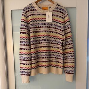 Guest In Residence NWT Cashmere Blend Multicolor Patterned Sweater, size Large